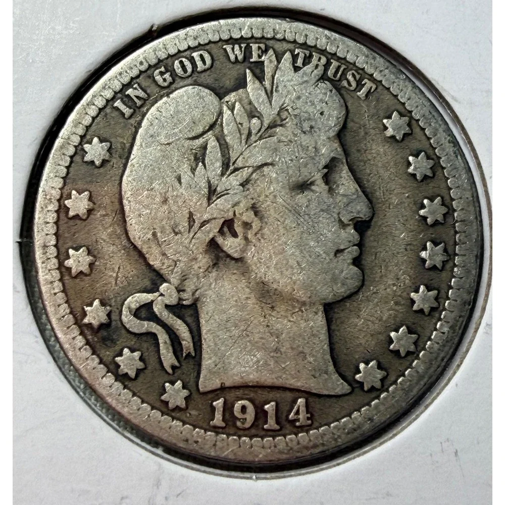 1914 & 1916-D Barber Quarter‎ Dollar US Silver Coin Lot 2pc 90% Silver Junk S140